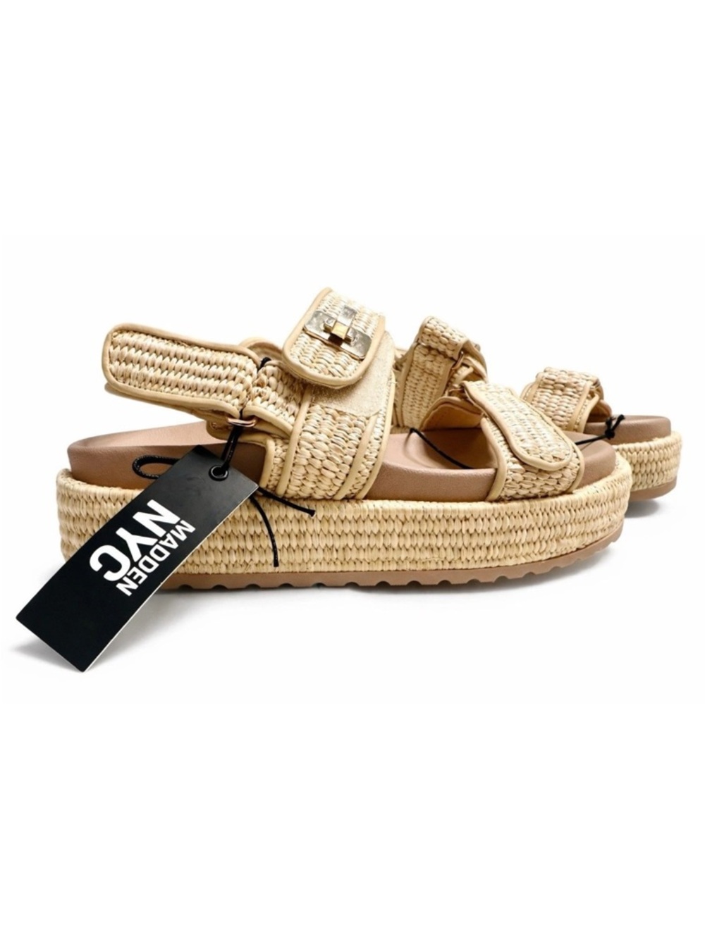 Madden NYC Women's Beige Raffia Platform Sandals